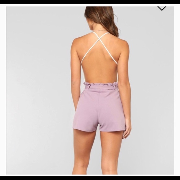 Fashion Nova - White and Lilac Backless Romper - Picture 2 of 9